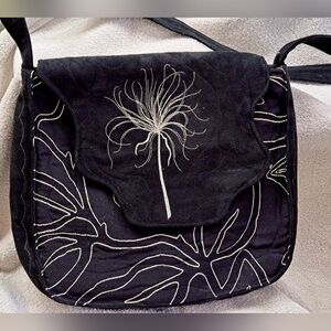 Marz Bagz Embroidered Cream Sparkle Thistle Black Fabric Women's Shoulder Bag